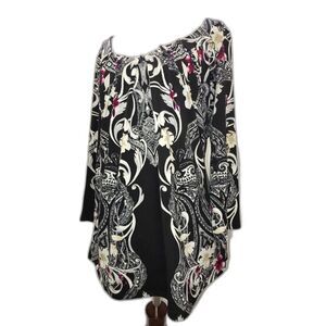 White House Black Market Floral Paisley 3/4 Sleeve Blouse Top Size Large